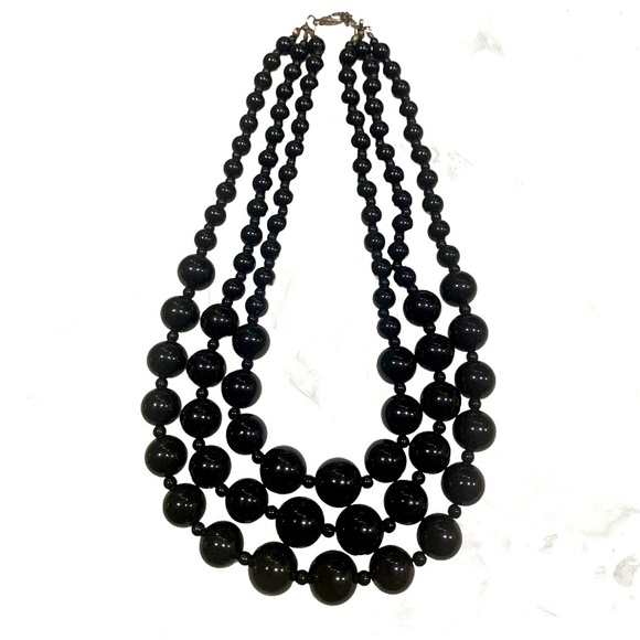 Fun and Flirty 16” cascading black beaded necklace with three layers - Picture 1 of 1